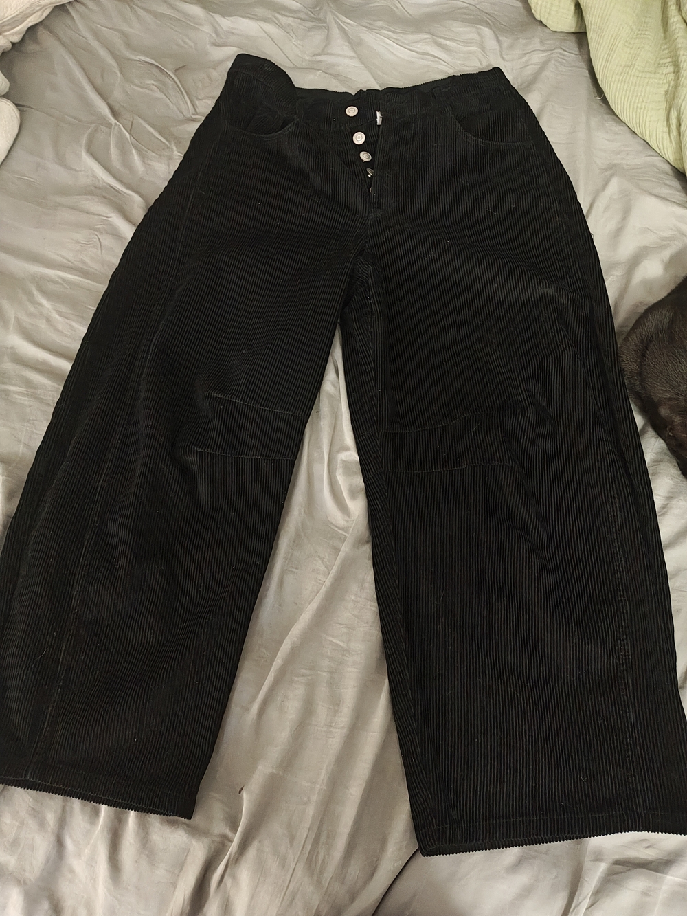 Black Wide-Leg Corduroy Pants - Women Size Large